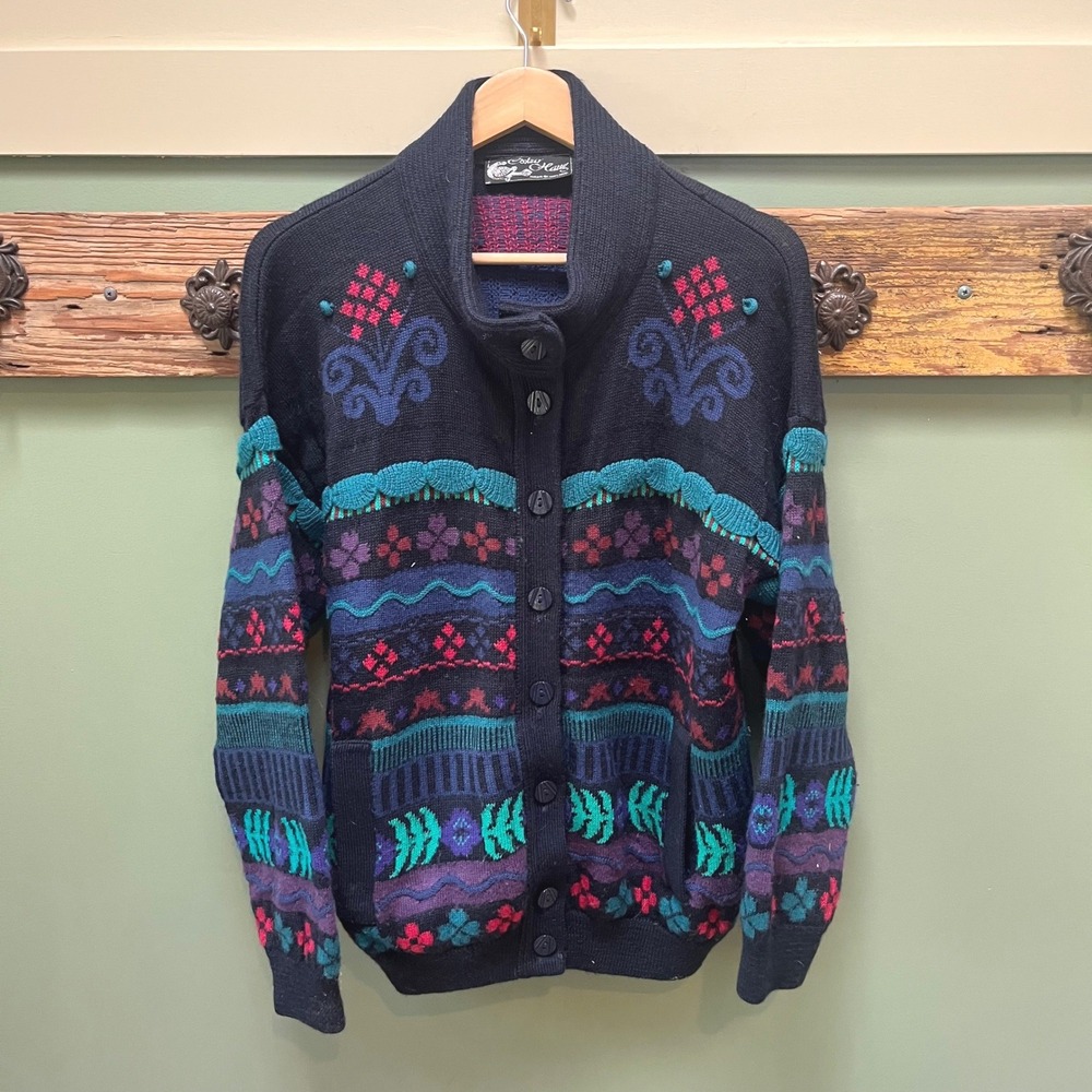 Oskar Haug Made in Ireland Wool Blend Shawl Collar Fair Isle Cardigan Sweater M